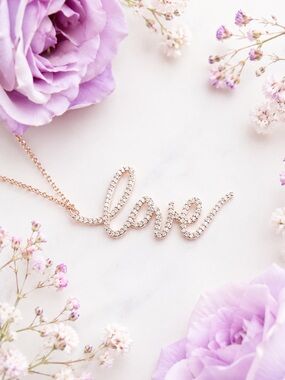 NWT Style Collection Cursive LOVE Pendant Necklace Gold with Sparkly CZ Stones